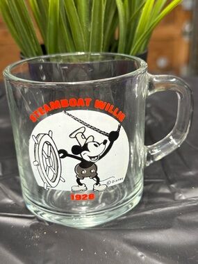 Disney Steamboat Willie Glass Mug - Black & Red